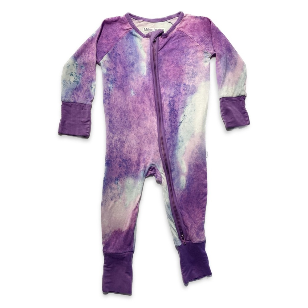 Little Sleepies Zippy Pajamas (purple watercolor), Size 0-3 Months. Lightly worn